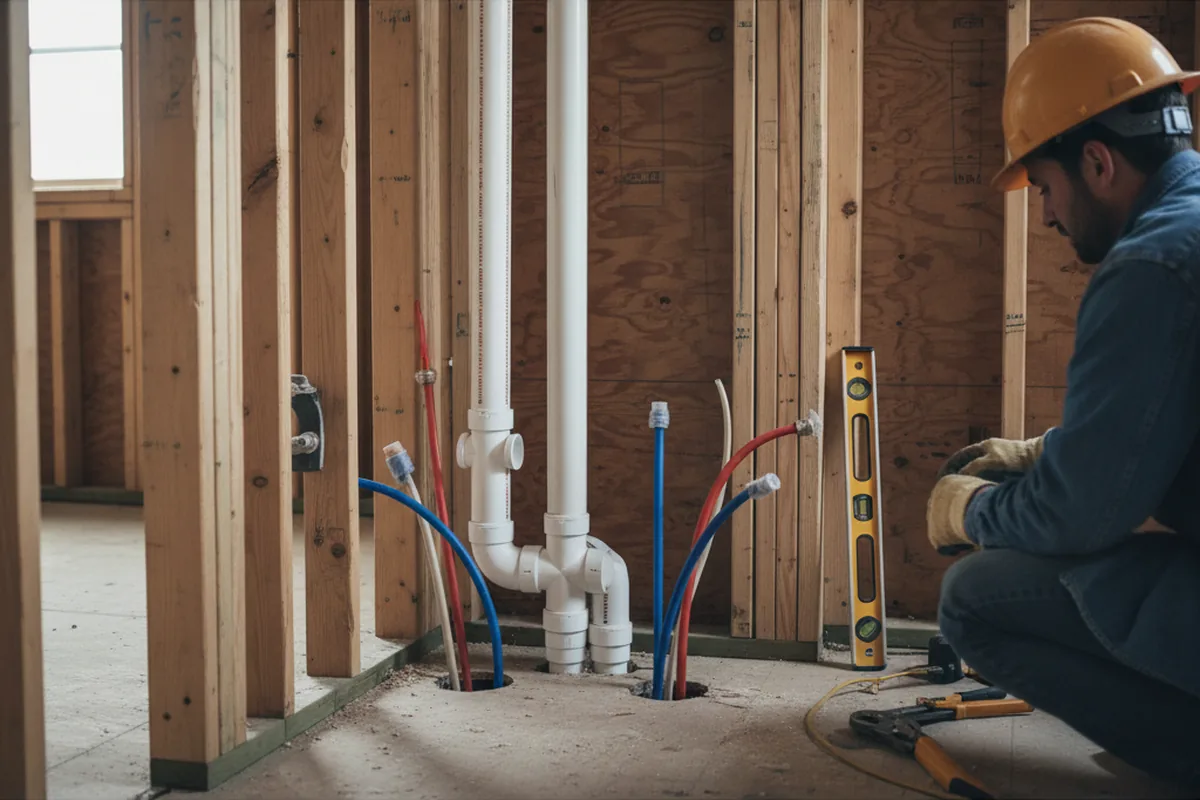Drain and supply rough-in during Sump Pump Repair in Leonia