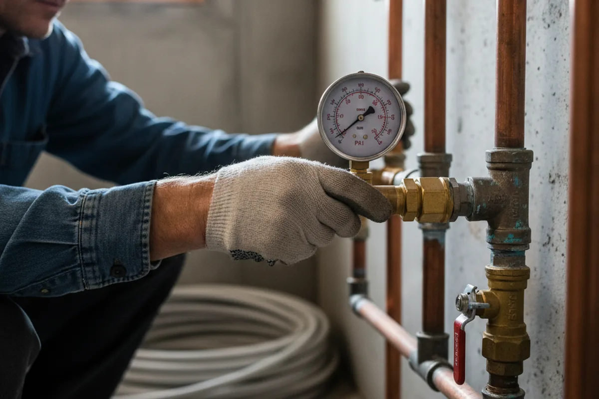 Pressure testing a repaired line during Water Line Repair in Leonia